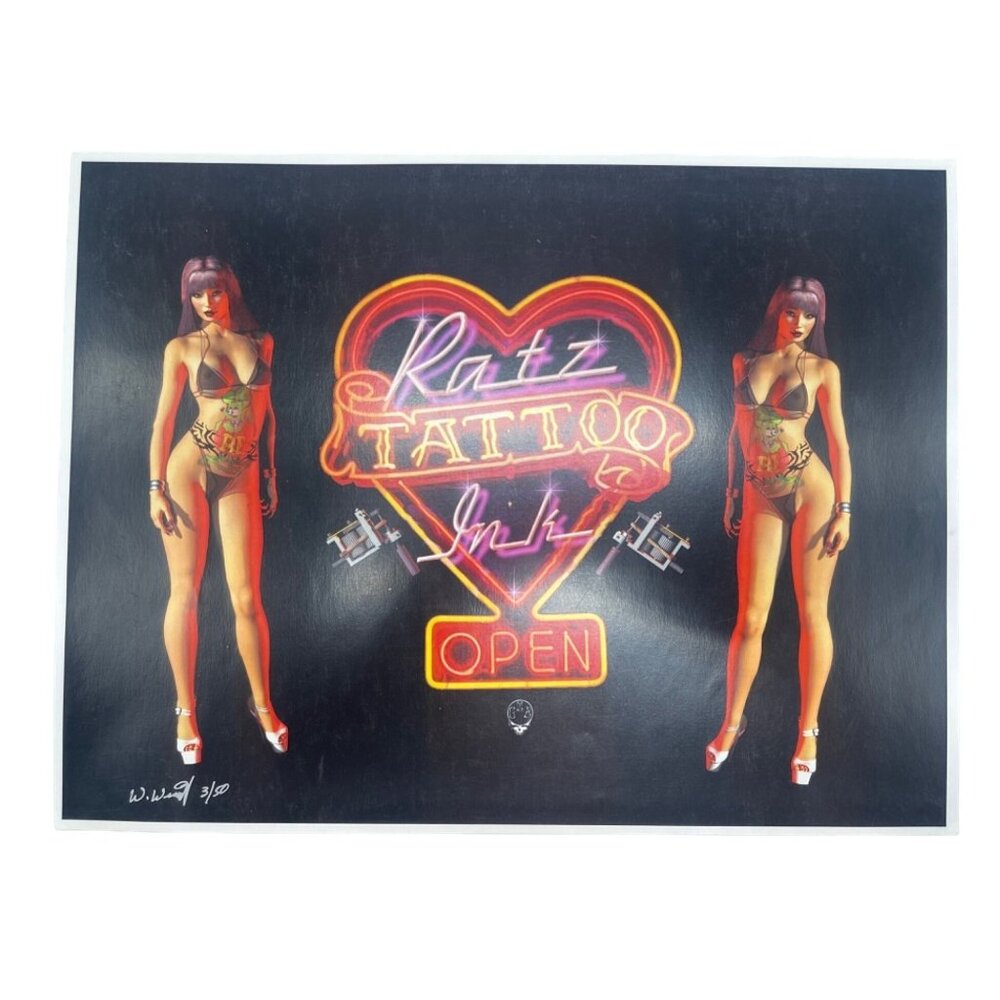 LE GM Ratz tattoo motorcycle print artwork signed Wright 3/50 16x12" READ